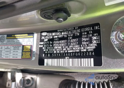 2015 Kia Sorento Lx from USA, damaged, VIN 5XYKT3A68FG622384